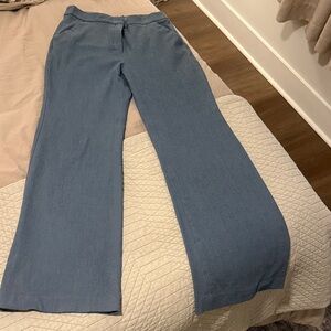 Express Heathered Stretch Twill High Waisted Flare Trouser Size 8 Deep Sky Blue